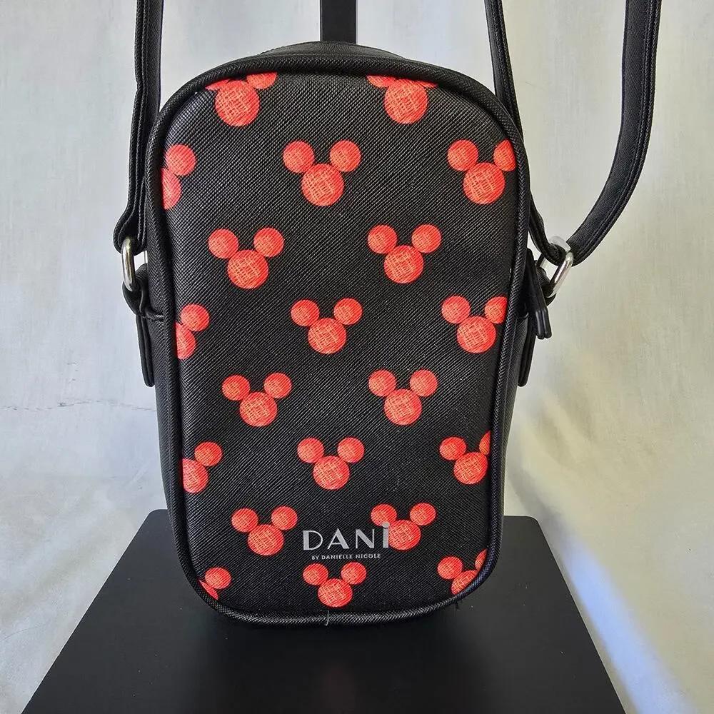 Disney Dani Mickey Mouse Pattern Crossbody Bag Black Red 4.5" x 2" x 8" - Picture 2 of 16
